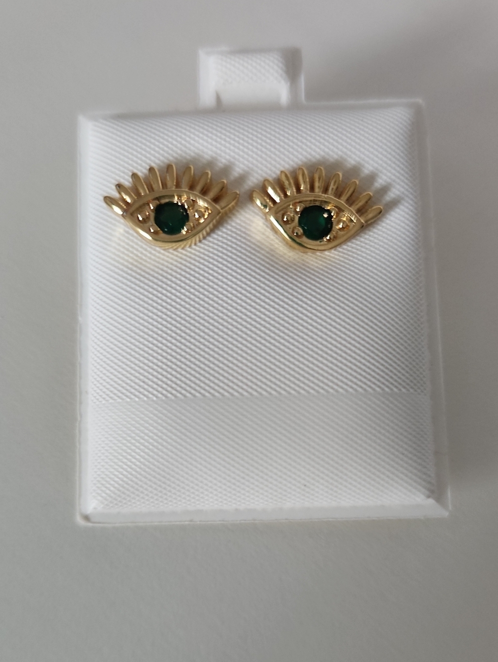 Gold Eye Stud Earrings with Green Stone - Women Jewelry